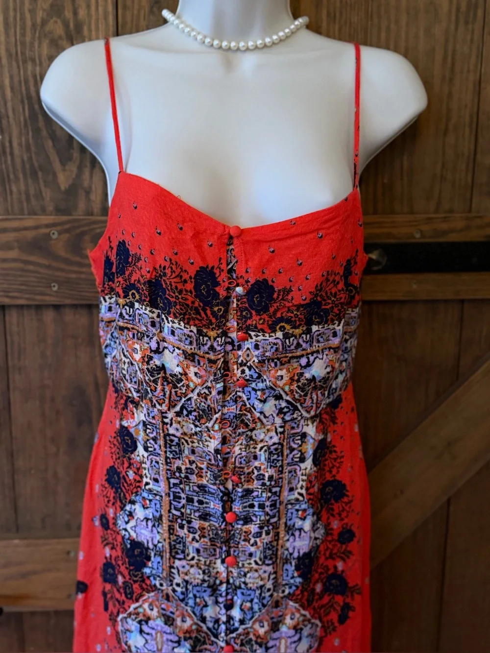 Free People Intimately Red Maxi Dress with Intricate Center Print